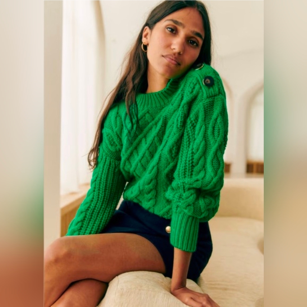 Sezane James 100% Wool Jumper Sweater Green Size Small